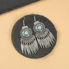 Vintage Miao Silver Fringed Earrings with Turquoise Long Indian Bohemian Earrings Exotic Earrings