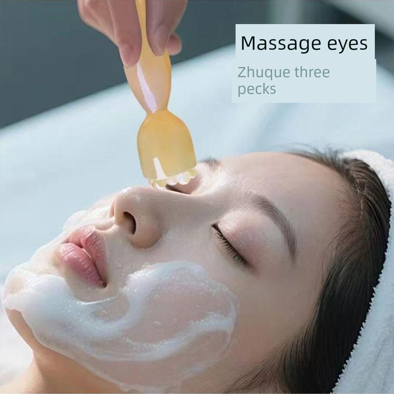 Zhuque Sanzhe Small Lotus Pod Eye Massager, Goat Horn Brass Roller Acupoint Pen, Facial Beauty Tool, Tendon Stretcher Stick