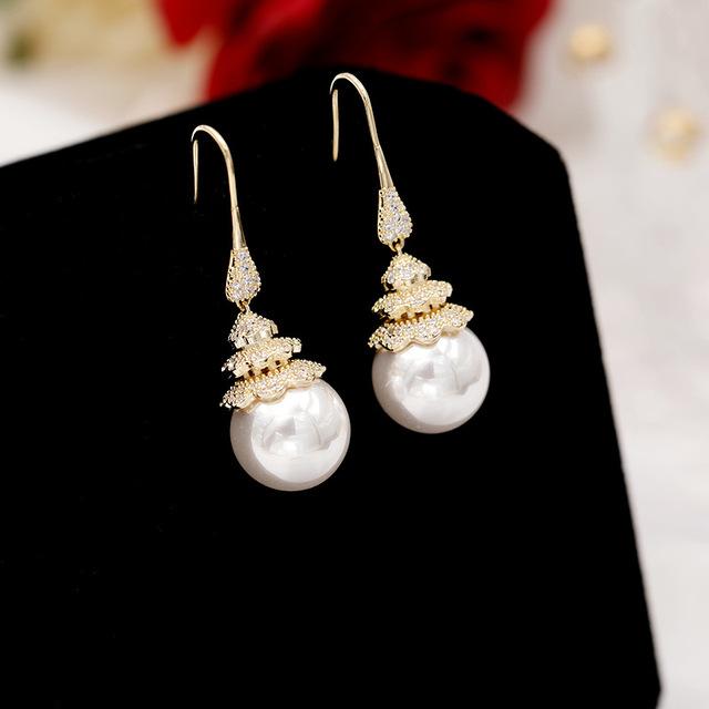 Модные серьги с каплями воды и белым жемчугом, женские роскошные ювелирные изделия для свадебной вечеринки, серебряные иглы с цирконием, серьги-подвески