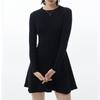 Трикотажное платье с длинным рукавом для женщин, осень-зима, облегающее платье с круглым вырезом, трапециевидной формы, черное, корейский стиль, одежда Y2k