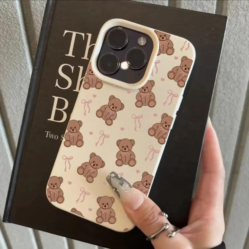 Милый Чехол для Телефона с Рисунком Медведя и Бантом Для iPhone 17 16 15 14 13 12 11 Pro Max 16E 17 Air 15 14 Plus X XR XS Max Защитный Мягкий Чехол