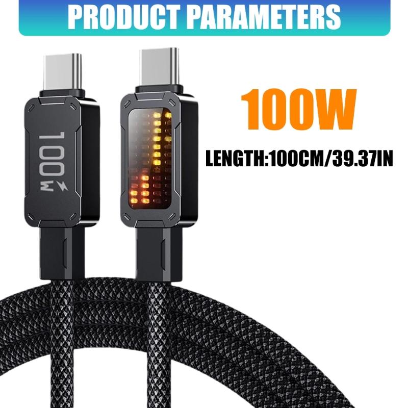Прочный USB-C кабель из алюминиевого сплава, PD100W Быстрая зарядка и передача данных, с динамическими разноцветными светодиодными эффектами