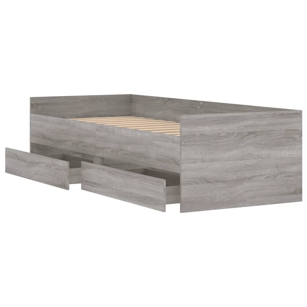 Vidaxl Каркас кровати с ящиками, Серый дуб Сонома, 90x200 см
