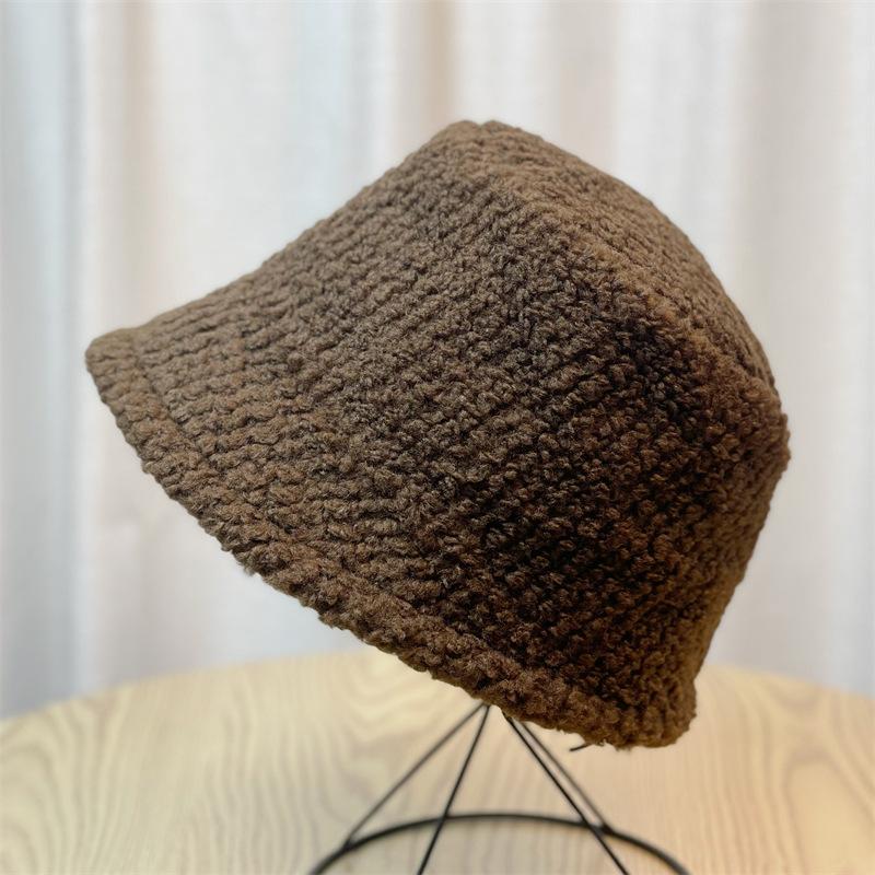 Lamb wool face-slimming fisherman hat for women, autumn and winter versatile, plush, cute, warm, adjustable bucket hat