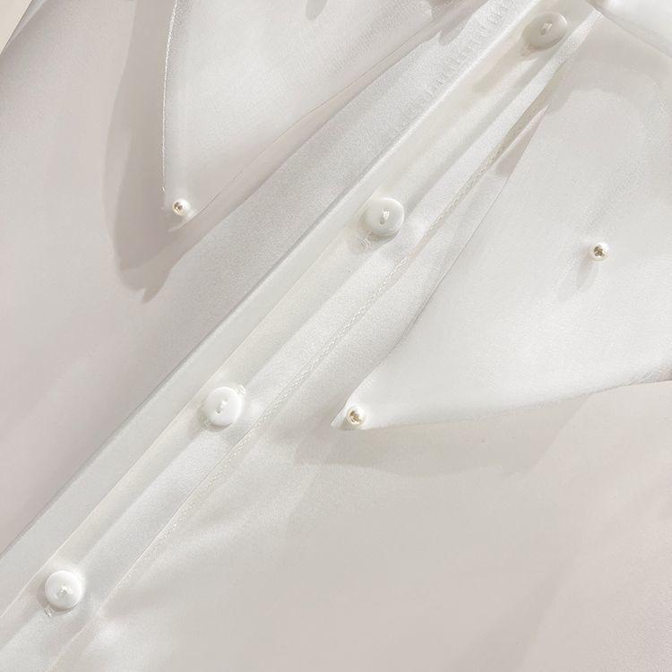 2024 Корейский стиль шифоновый топ с длинными рукавами и лацканами из бисера для женщин