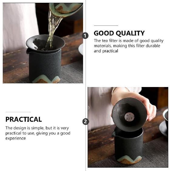 Kung Fu Tea Utensils - Ceramic Tea Cup Infuser with Mesh Sifter & Strainer for Single Serve or Teapot