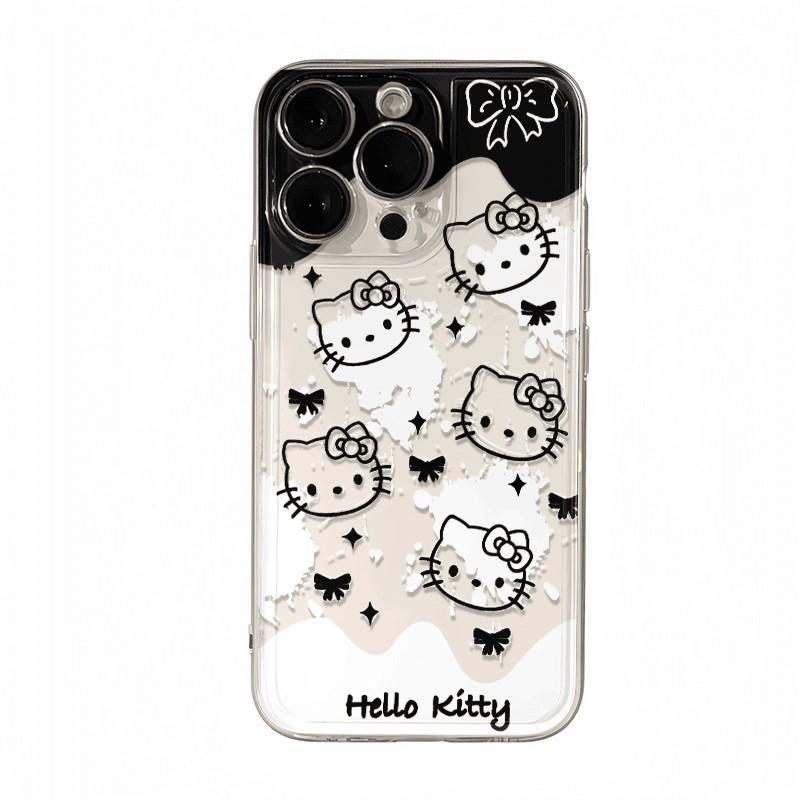 Черно-белый чехол Hello Kitty для iPhone 13, 15, 16 и 17 Pro Max - Милый и простой дизайн