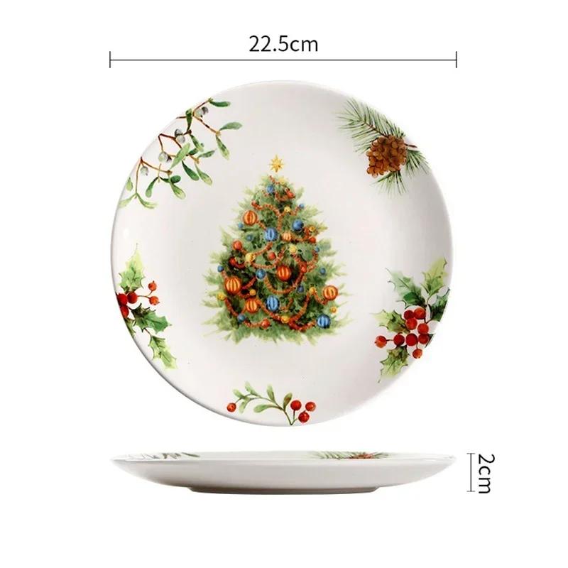1pcs Christmas Tree Ceramic Plate Tableware Glazed Color Snack Dessert Dishes Bowl Elk Pattern Coffee Mug Kitchen Dinner Plates