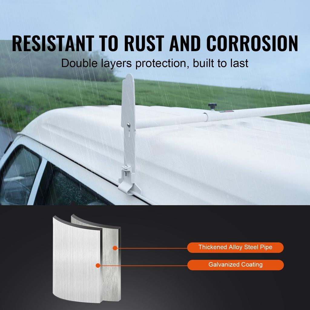 Van Roof Ladder Rack, 2 Bar Alloy Steel Ladder Racks, Adjustable from 1200-2000 mm, 227 kg Capacity, Roof Rack Compatible with Full-size Vans with