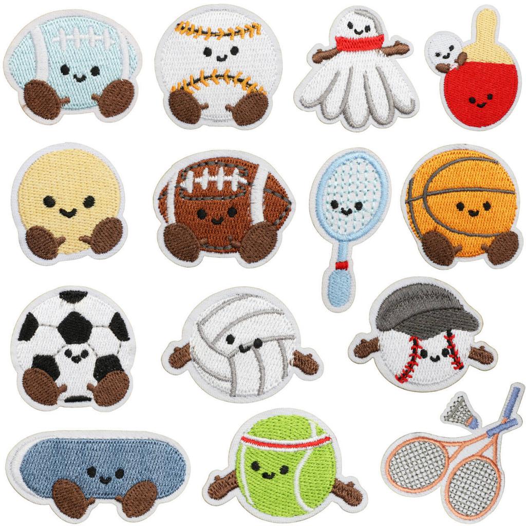 14pcs Sports Themed DIY Embroidered Iron On Patches,Football Basketball Cartoon Appliques for Jacket Backpack Hat Bag Decoration