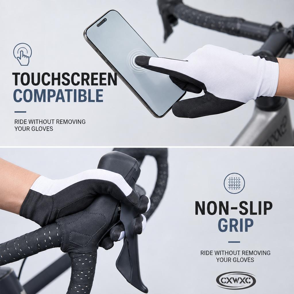 CXWXC Full Finger Cycling Gloves SBR Shock Absorbing Breathable Non Slip Touchscreen Gloves for Mountain Road Bike Riding