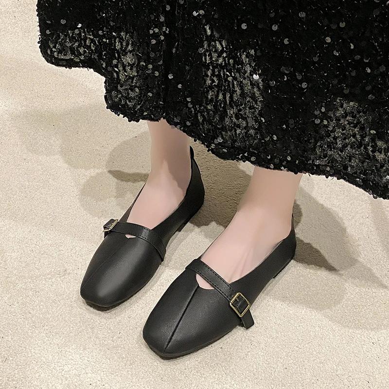 Женская обувь большого размера, весенняя, новая, квадратная, с неглубоким носком, с одинарной подошвой, мягкая, низкая, нескользящая, на плоской подошве
