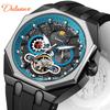 Fully Automatic Men's Tourbillon Hollow Mechanical Watch Waterproof Luminous 24-hour Moon Phase Dial Men's Fashion Personalized Watch