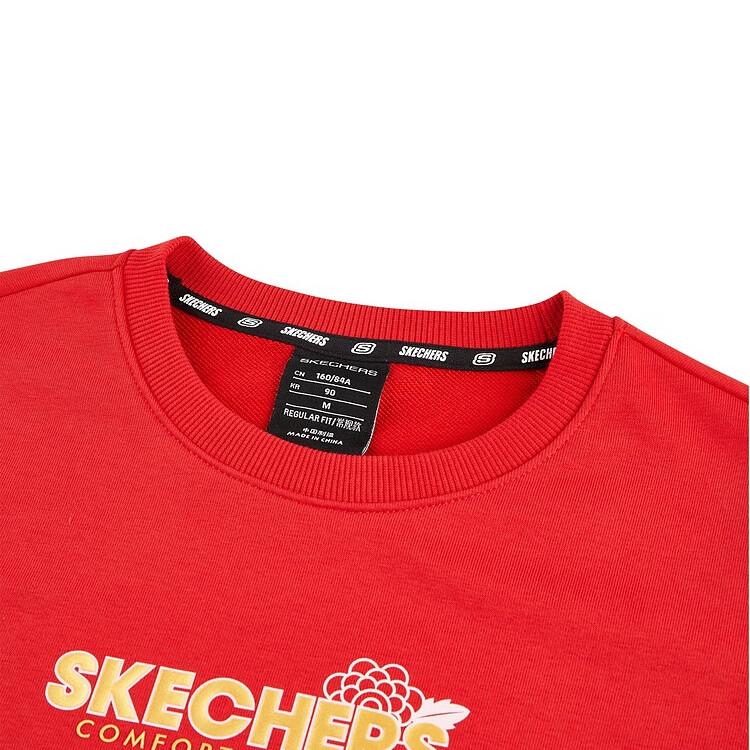 Skechers Серия «Новый год» Принт с буквами Круглый вырез Повседневный Спортивный Пуловер Толстовка Женская толстовка Racing-Red L122W072-001W