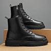 Fashion Black Men Leather Boots Winter Warm Mens Ankle Boots Outdoor High Top Casual Shoes with Fur Lace-Up Leisure Work Boots