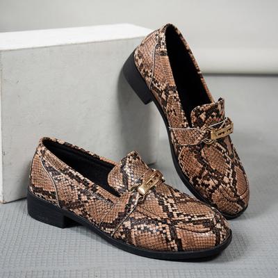 Мода 2025 Весна Новые Леопардовый принт Женские Лоферы Мода Жемчужный декор Толстый каблук Женская обувь Искусственная кожа Большой размер Офисная обувь