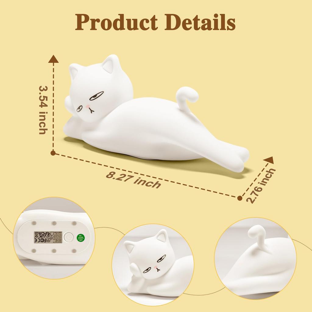 Lying Flat Cat Lamp Funny Gifts, 16 Colors+5 Dimming+Silicone Random Stuff, Touch+Remote+Recharge Night Light, Unique Cool Lamp,Cute Weird Stuff,