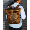 Leather Backpack Brown Roll-top Commuter Work Eco-friendly Knapsack Men's Bag's