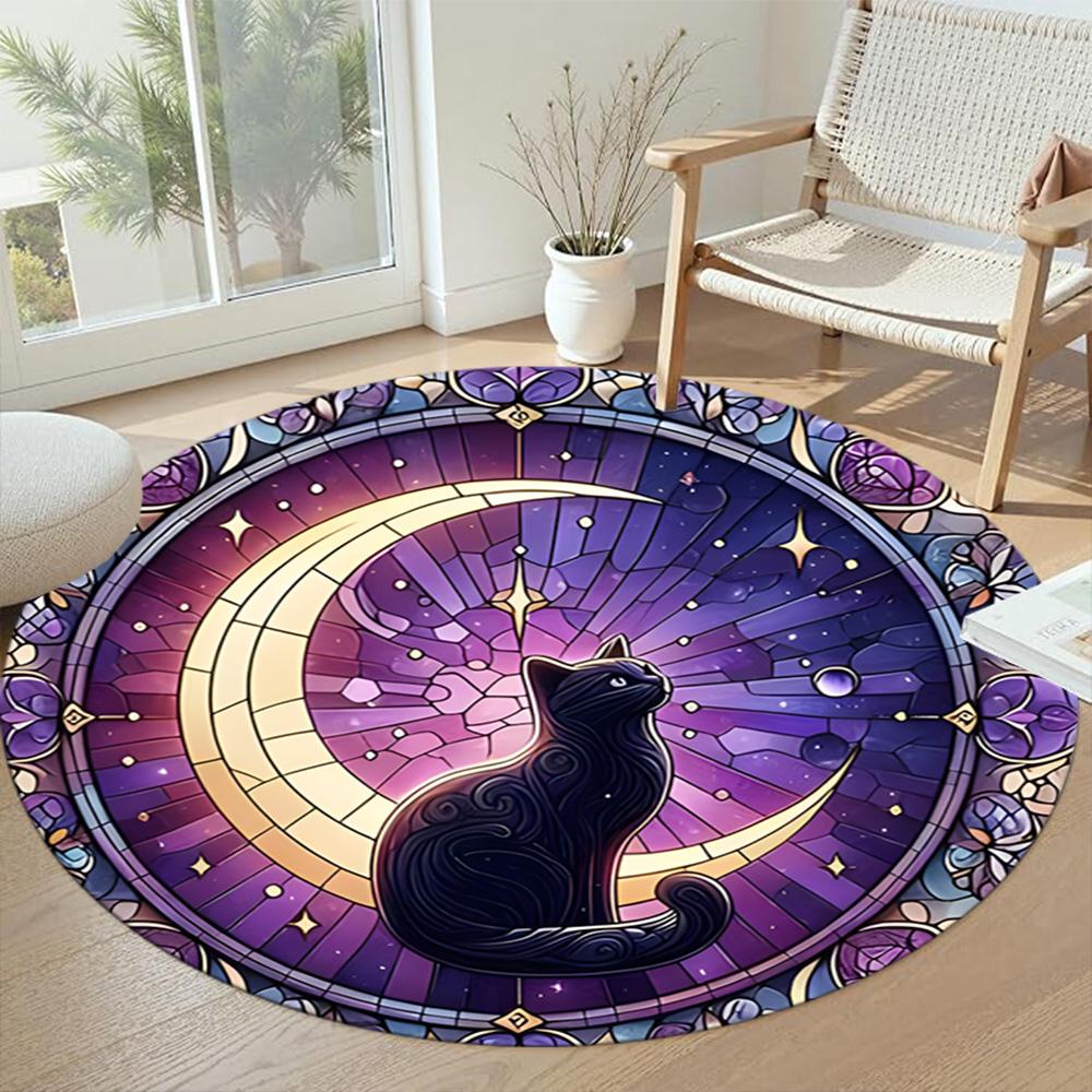 Cat Round Floor Mat Suitable for Hallway Living Rooms Dining Room Study room Anti-slip Round Rug Anime Office Decor Perfect Gift for Friends Family