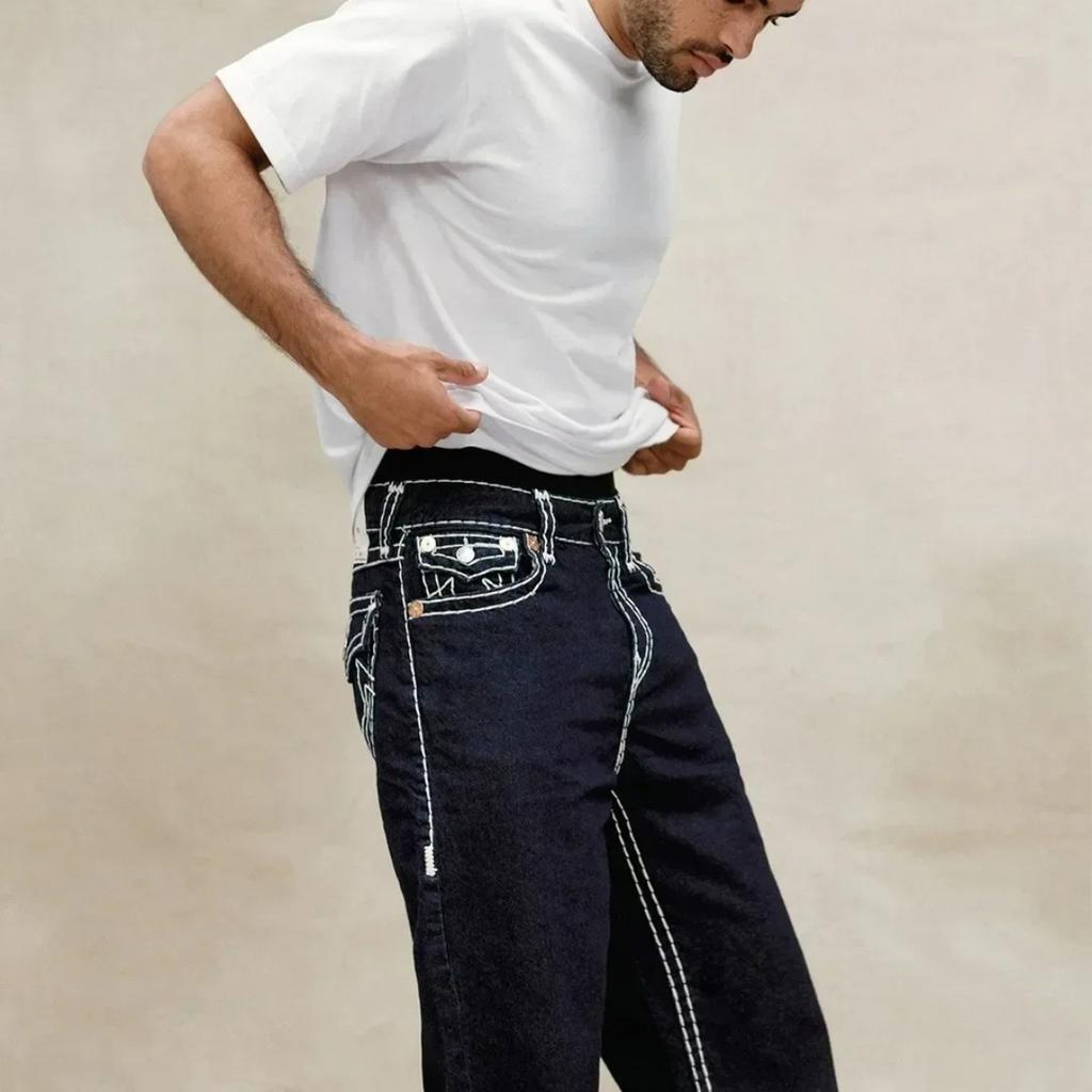 ZYLLO Хип-хоп Уличная одежда Черные джинсы Мода Вышитые Y2k Готические Прямые джинсы