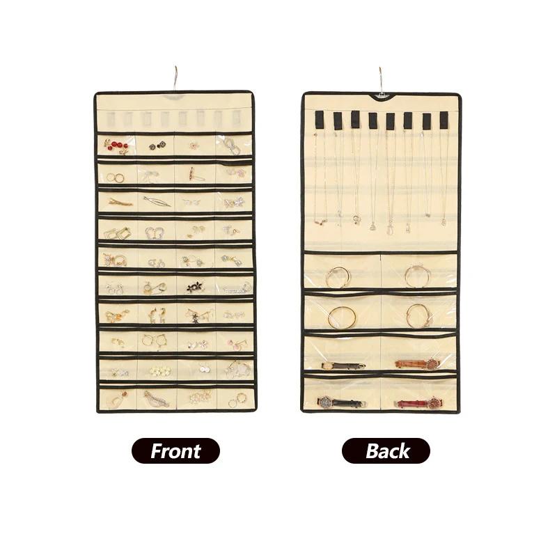 48 карманов подвесной женский органайзер для ювелирных изделий с вешалкой металлические крючки серьги ожерелье браслет кольца аксессуары дисплей держатель
