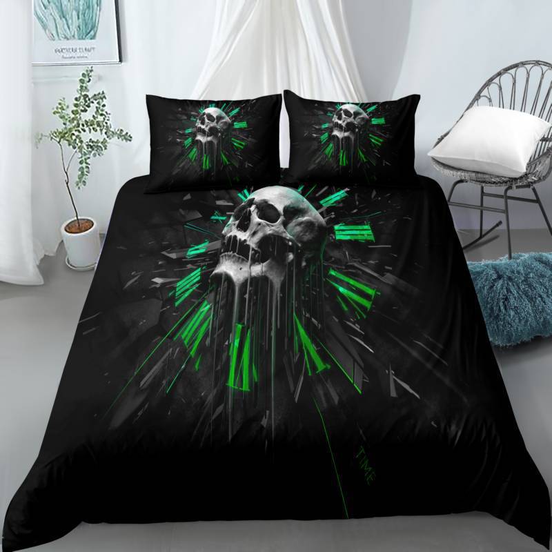 Комплект стеганого одеяла с 3D цифровой печатью, трехпредметный, с черепом, утолщенный