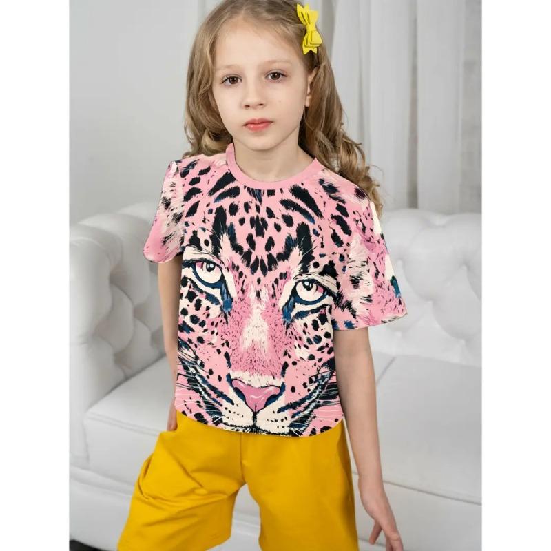 Футболки для детей Милый кот 3D-принт Летние Повседневные Мультяшный узор Футболки с коротким рукавом Для улицы Простые