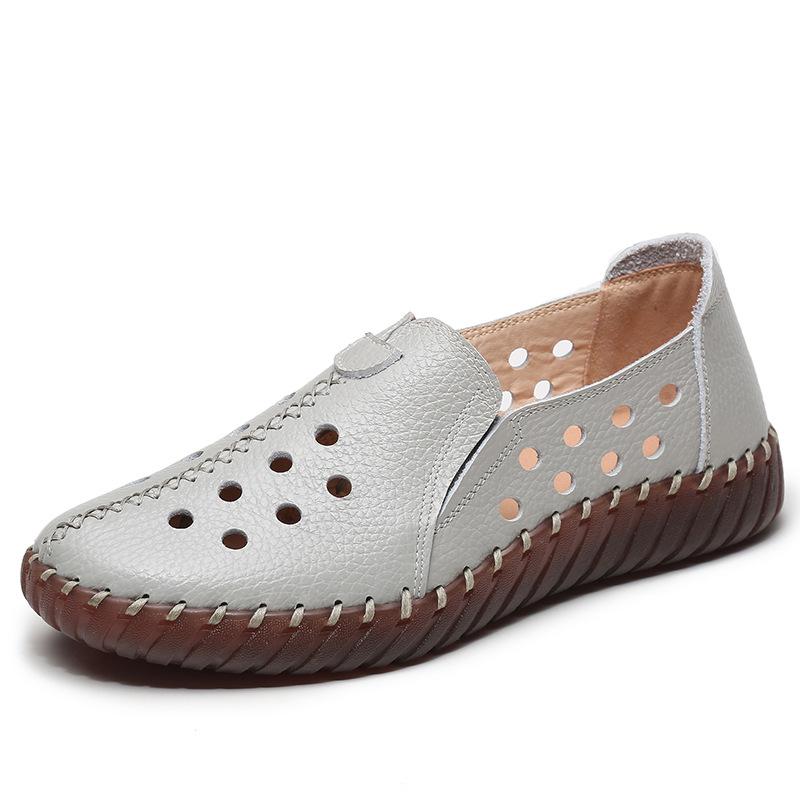 Ортопедические сандалии из натуральной кожи женские плоские слипоны с круглым носком мягкая дышащая нескользящая обувь для ходьбы с хорошим сводом стопы