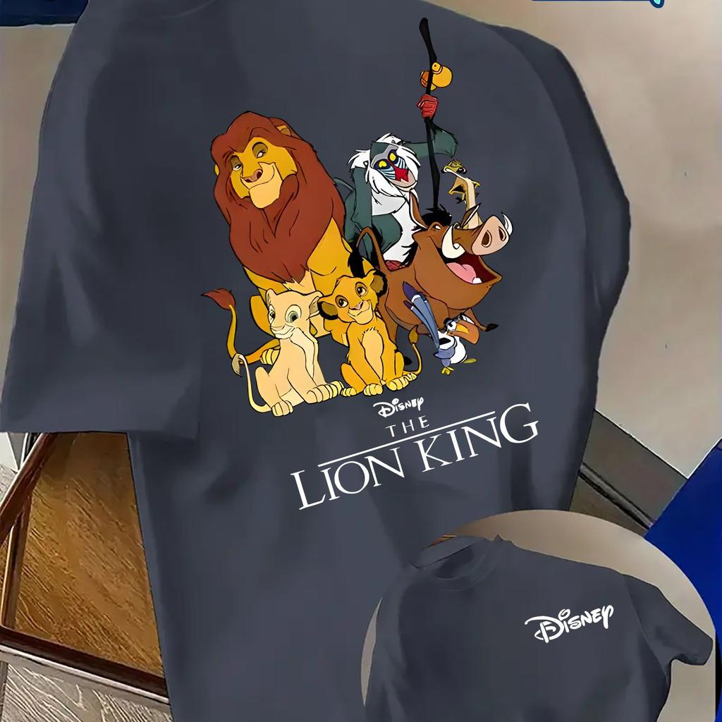 Летняя мужская футболка Disney с рисунком Симбы из Короля Льва, для повседневного отдыха и тематических мероприятий, унисекс, хлопковая, с коротким рукавом, оверсайз