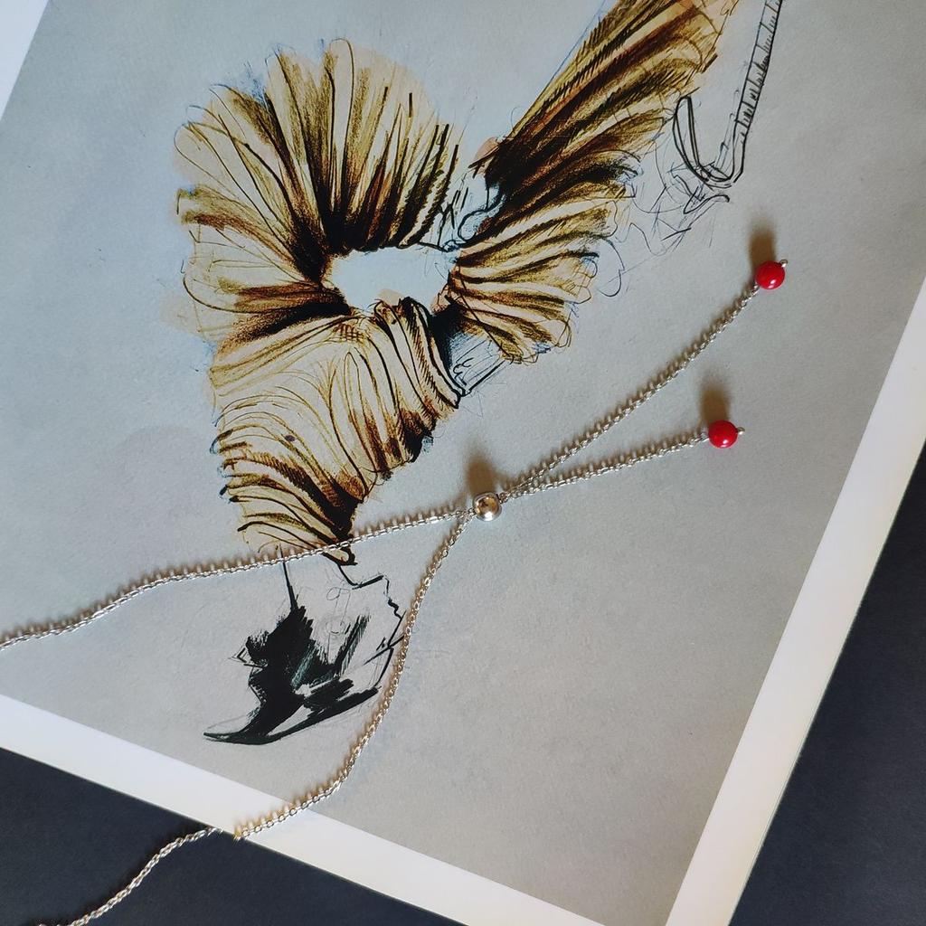 Серебряное колье с кораллом, вес изделия 3,3 гр (2147183)