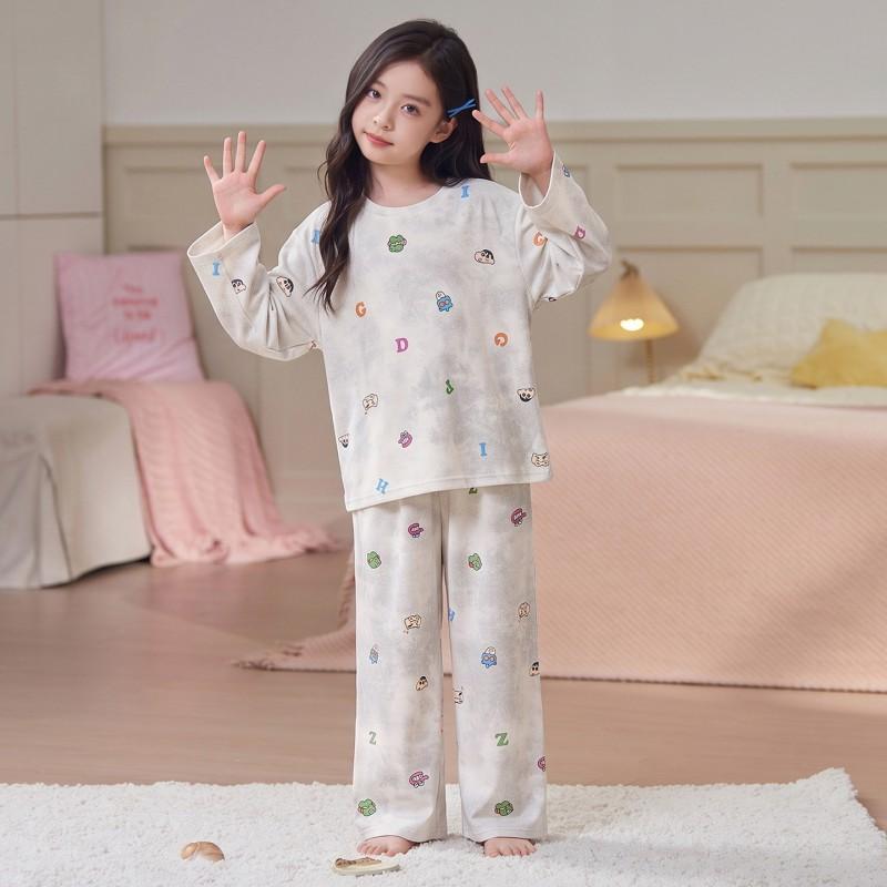 Girls Cotton Long Sleeve Pajama Set Loose Fit Cartoon Print Sleepwear Kids Teens