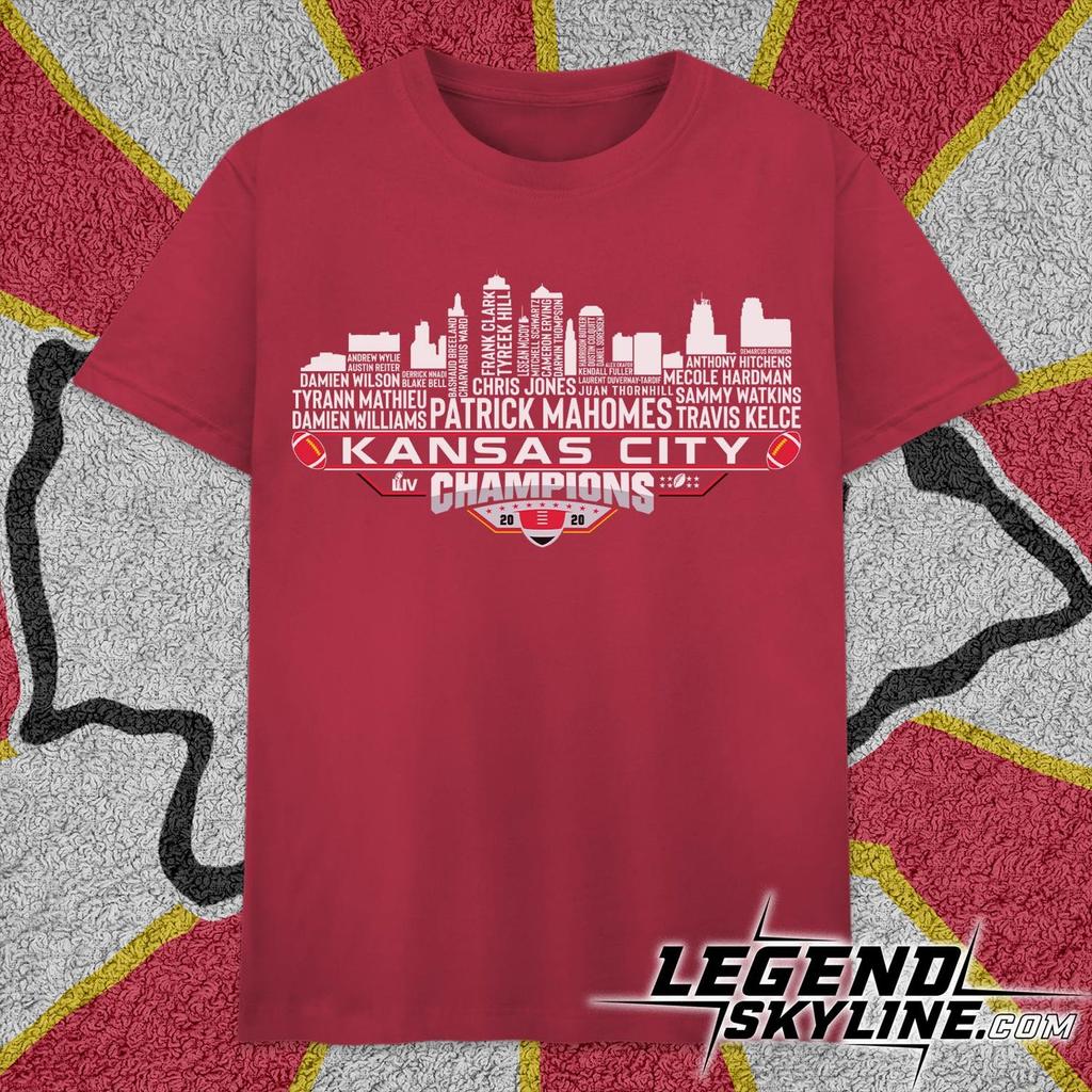 Kansas Dream Team Football LIV Champions 2020, Kansas City Skyline Shirt and kids tshirt