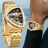 Gold Watches Stainless Steel Watch Punk Design Mens Wristwatch Triangle Skeleton Transparent Automatic Mechanical Watch