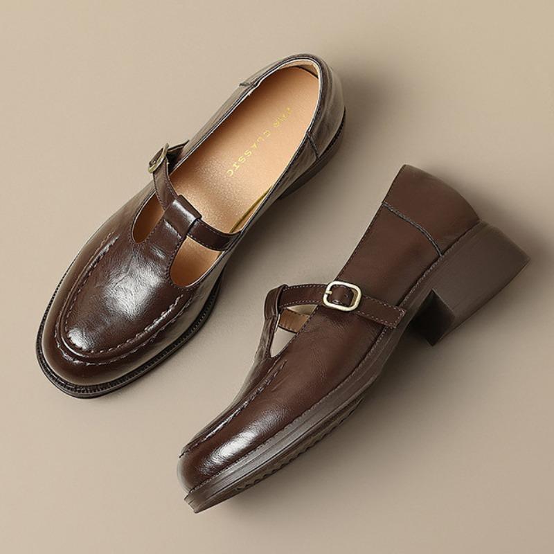 Винтажные туфли Мэри Джейн Легкие женские туфли Британский стиль Маленькие кожаные туфли Французские лоферы Круглый носок Одинарные туфли