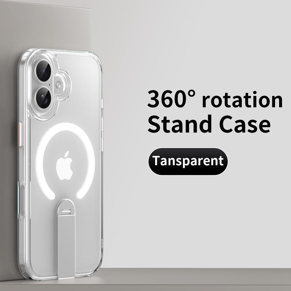 KEYSION 360 Скрытая Металлическая Подставка Магнитный Чехол для Magsafe для iPhone 17 Pro Max Air Прозрачный Матовый Ударопрочная Задняя Крышка Телефона