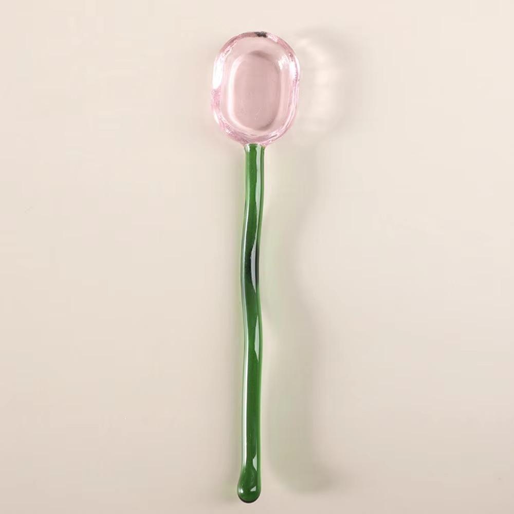 Контрастный цвет Кофейная ложка для перемешивания Прозрачные чайные ложки Стеклянная десертная ложка для кухни