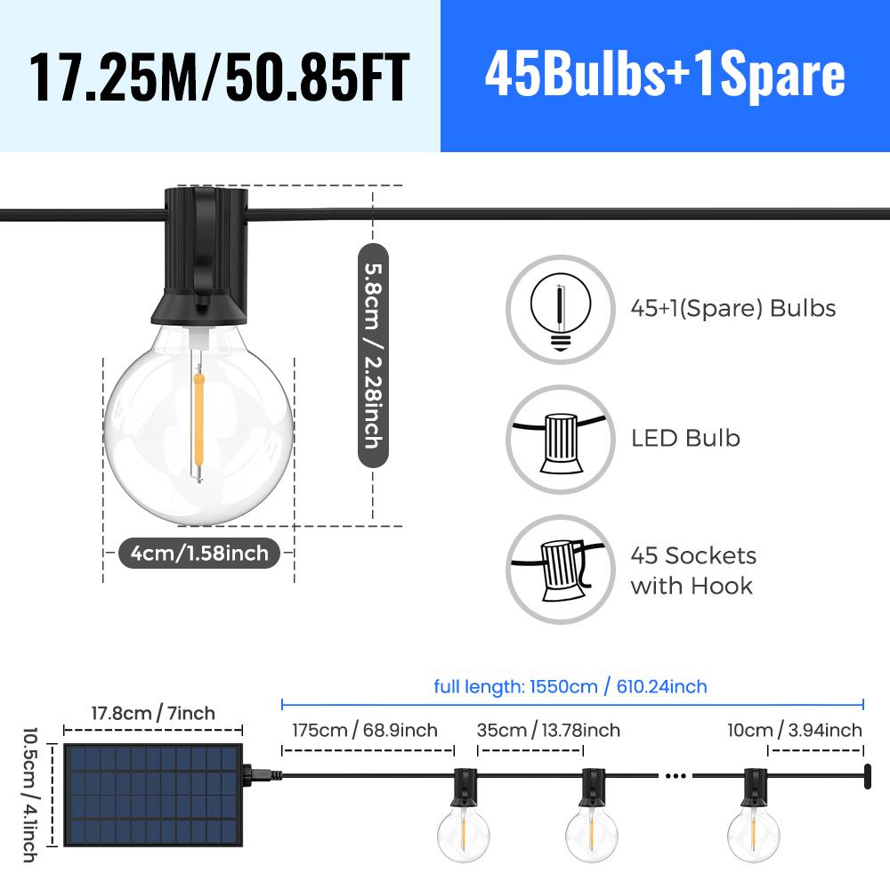 Солнечные гирлянды, уличные светильники G40 для патио со светодиодными небьющимися лампами, всепогодные подвесные светильники для бистро на заднем дворе
