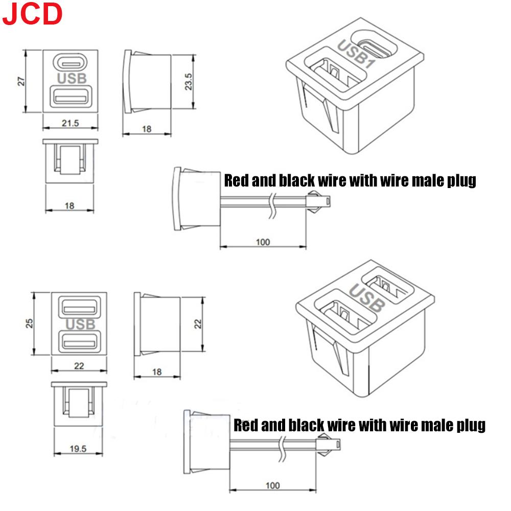 JCD 1pcs Double Layer Usb Female Base Type-C Socket and Female Usb Lamp Charging Socket Power Socket With Cable Connector