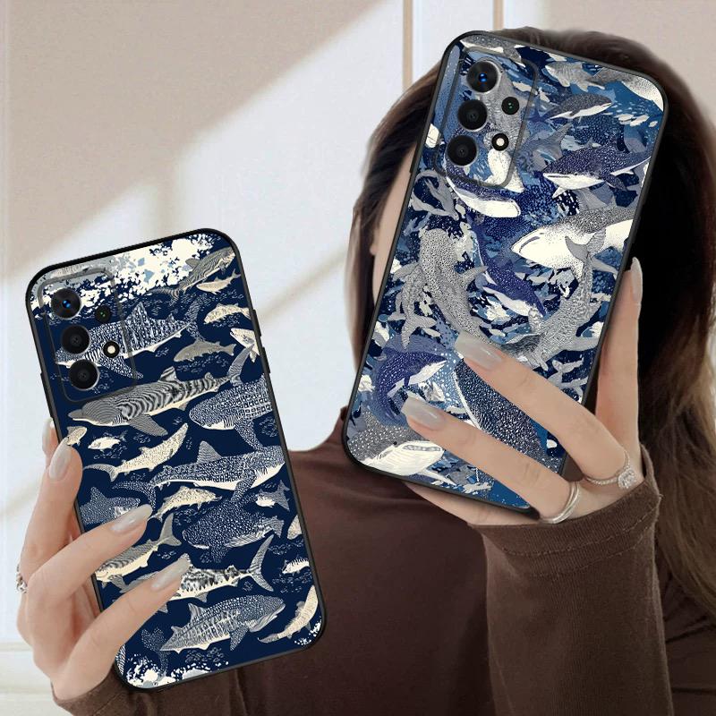 Мультяшная синяя акула для Samsung A03 Core A 04 05 06 12 14 15 16 22 23 Galaxy A25 26 4G 34 35 52 53 56 71 73 90 5G мягкий чехол для телефона