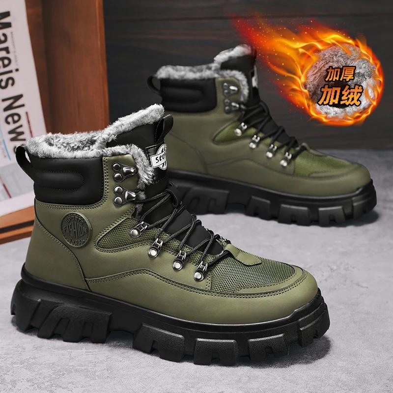 Зимние ботинки мужские зимние меховые теплые повседневные кожаные ботинки на платформе дизайнерские роскошные ковбойские боевые тактические ботинки челси для пешего туризма