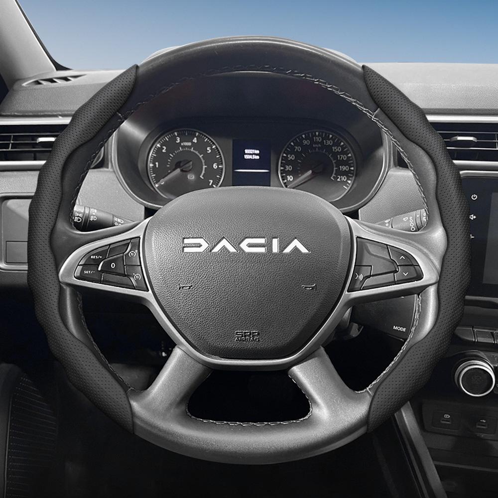 vcxja9 Suitable for Dacia Steering Wheel Cover, Wave-Shaped Sporty Design, Breathable Leather, Segmented Anti-Slip Sweat-Absorbing Protective