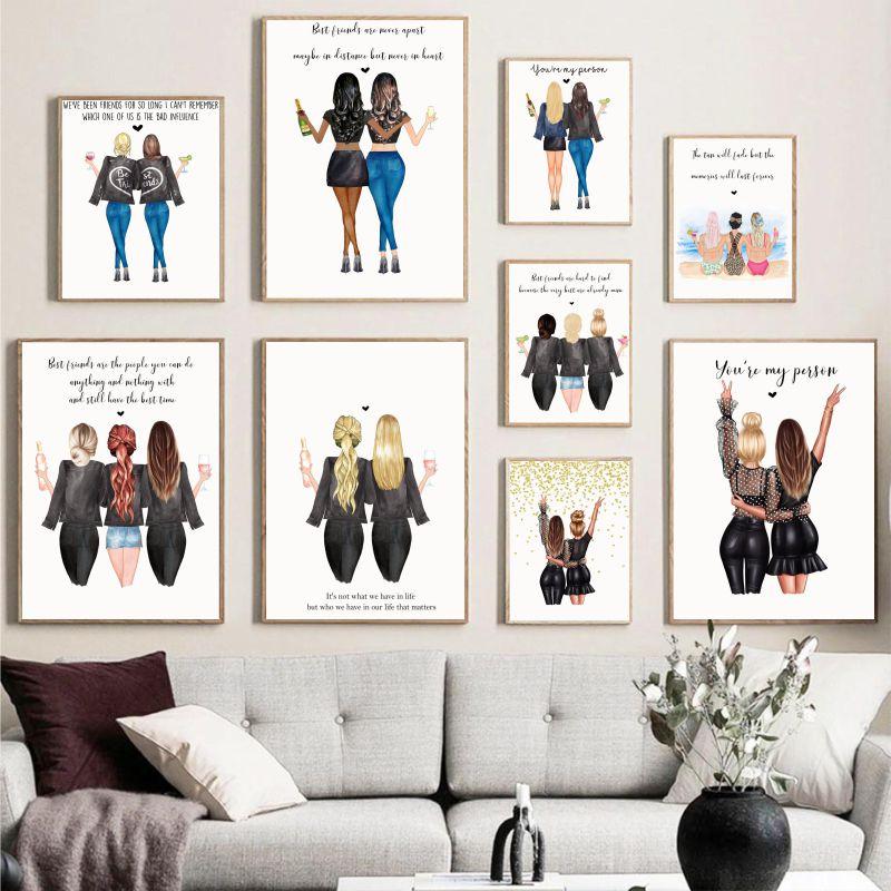 Пользовательское имя, печать на холсте, лучшие друзья, настенный художественный постер, скандинавская картина на холсте, лучший друг, любовь, дружба, картина, домашний декор для комнаты