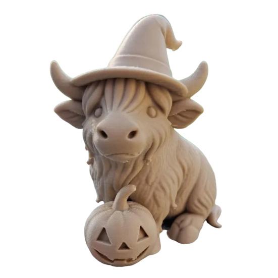 Хайлендская корова Домашний декор бонсай Мини-фигурка коровы в ковбойской шляпе Напечатанная на 3D-принтере Реалистичная текстура Хэллоуинское украшение