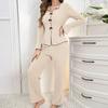Women's Pajama Set Long Sleeve Top And Wide Leg Long Pants Lounge Set Casual Slim 2 Piece Pjs Sleepwear