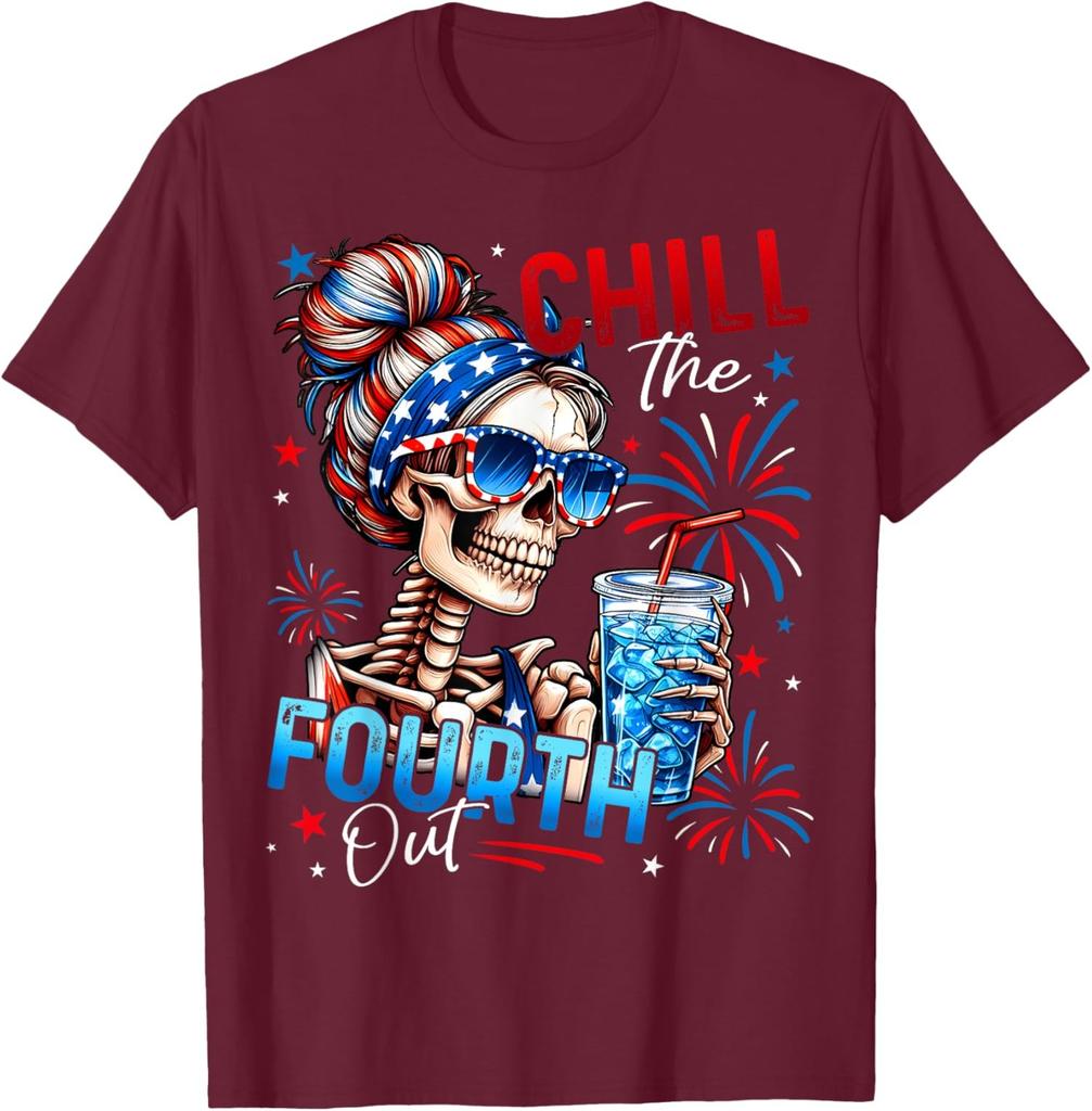 Chill The Fourth Out Funny Skeleton Retro America Unisex T-Shirt