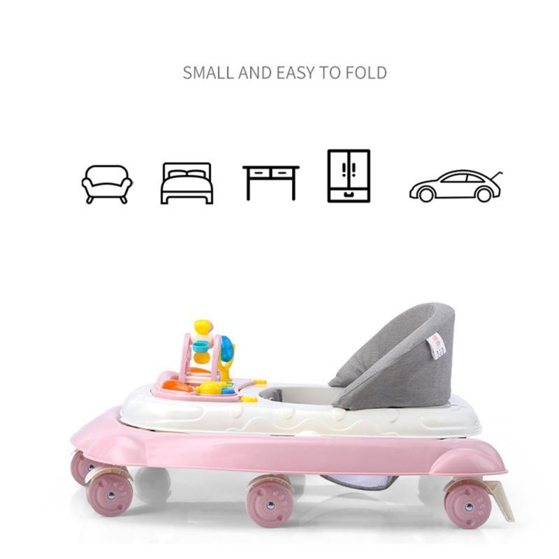 Детские ходунки с тормозом, многофункциональные складные ходунки с защитой от опрокидывания и защитой от опрокидывания, с музыкальной шкатулкой