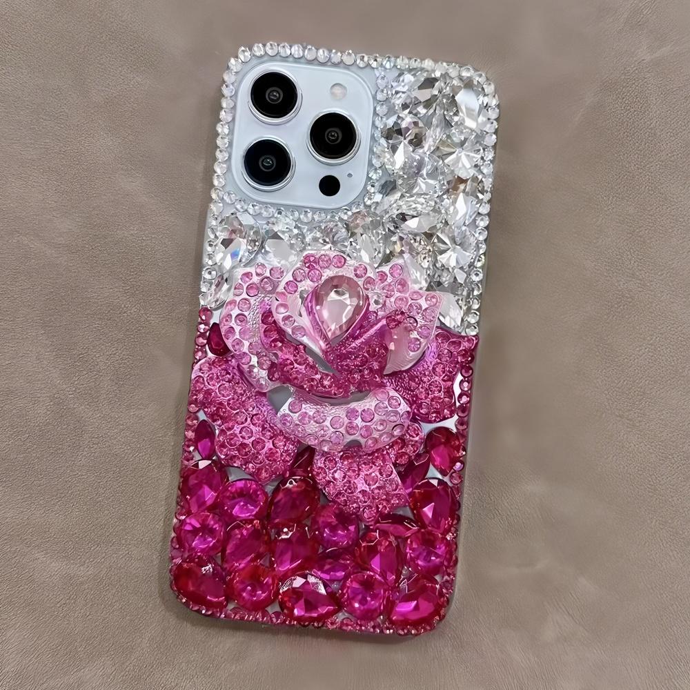 Glitter Rhinestone Rose Flower Phone Case For Motorola Moto G82 G52 G22 G32 G73 G13 G23 G53 G10 G30 E15 S50 5G Bling Crystal Diamond Cover