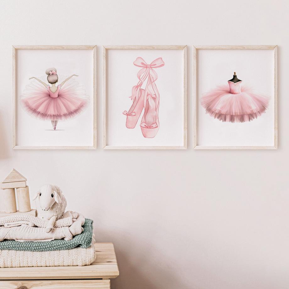 Розовая балерина для девочек, лебедь, модельные туфли, имя на заказ, настенная живопись на холсте, постеры и принты, фотографии для декора детской комнаты