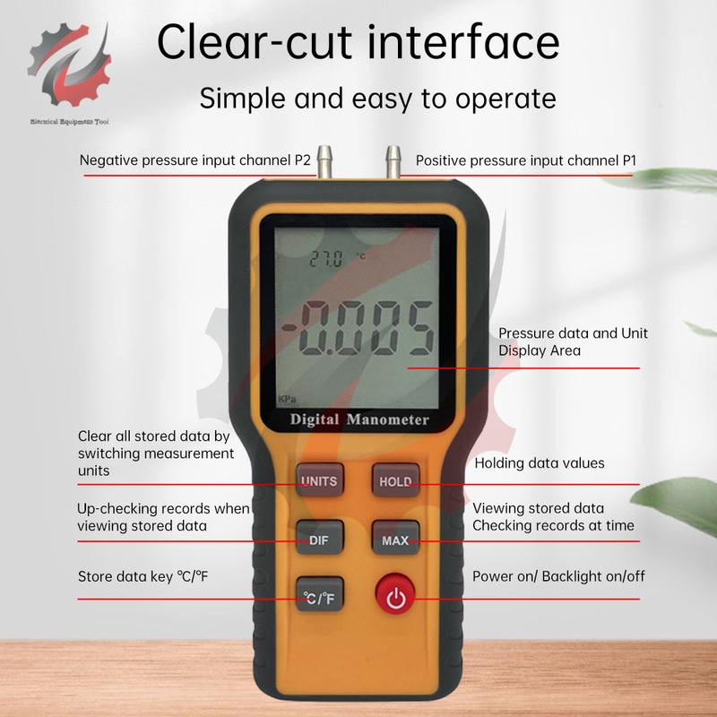 QX1201 Digital Manometer 12 Pressure Units Adjustable ±20.68kPa Differential Pressure Gauge ℃ ℉ Switchable Temperature Tool Hand