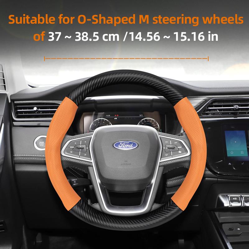 Fypaj3 Подходит для Ford Дышащие отверстия Кожа Матовая Текстура Углеродного волокна Чехол на рулевое колесо Подходит для Focus Mk2 Mk3 Fiesta Mk7 Transit Custom